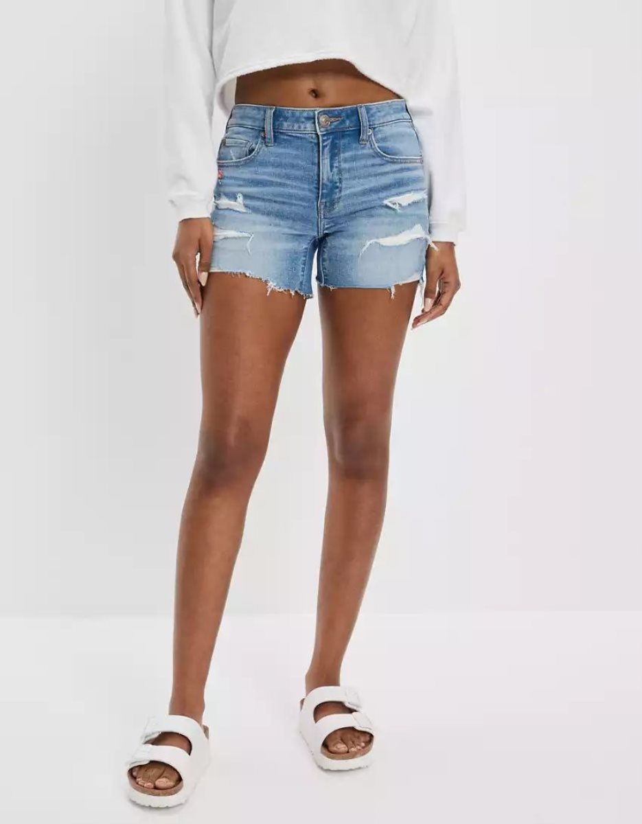 Shorts American Eagle AE Ne(x)t Level Low-Rise Denim Midi Indigo Lavage Femme | SUF-75786744